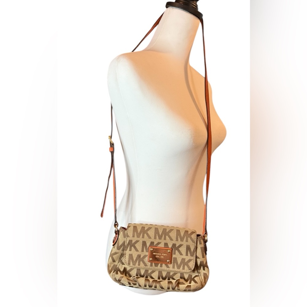 Michael Kors Jacquard Flap Beige Crossbody Bag